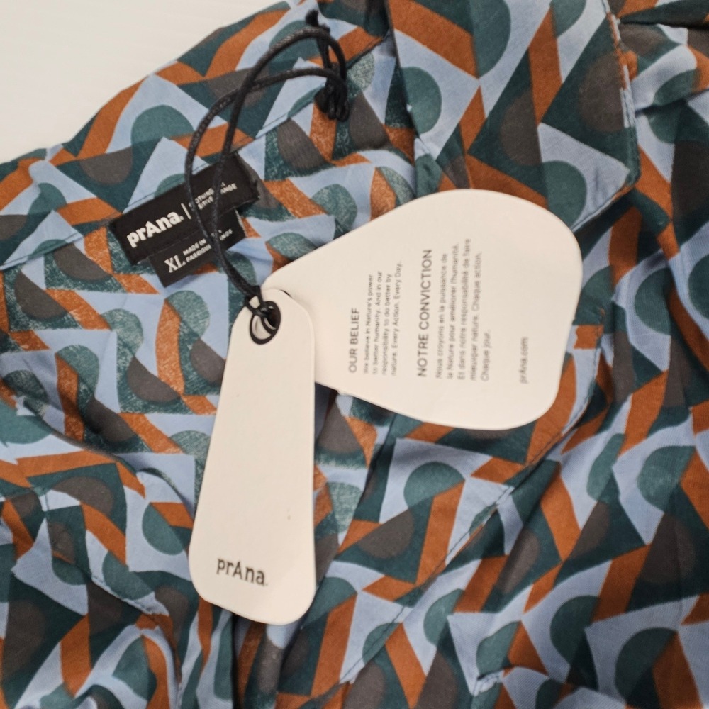 Prana Iguala Top XL High Tide Retro Geo Tencel Modal Boxy Button Down Shirt